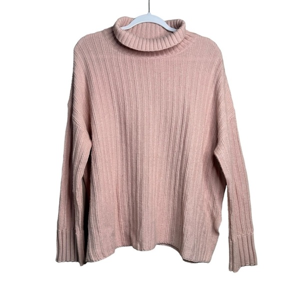Nordstrom Organic Cotton & Merino Wool Turtleneck Sweater Baby Pink S - Picture 2 of 10